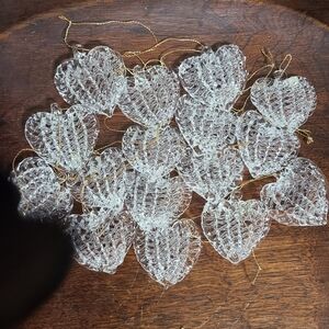 Vintage Set Of 16 Spun Blown Clear Glass Heart-Shaped Ornaments 90s